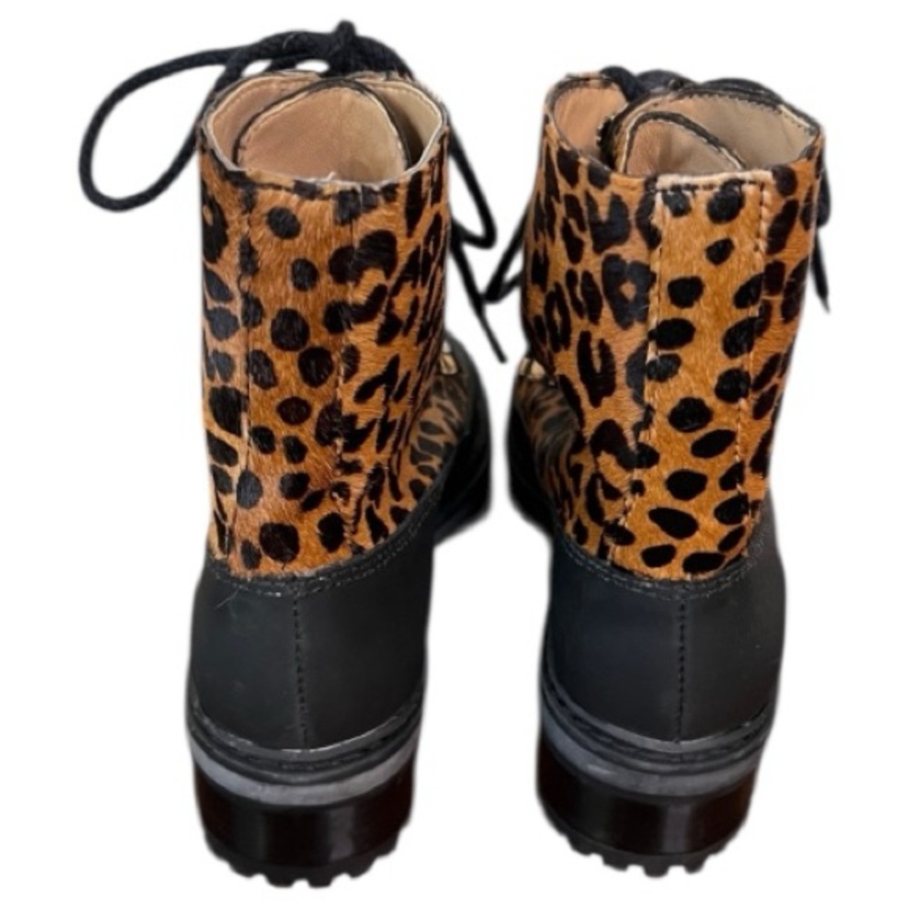 Schutz Magalda Animal Leopard Print Calf Hair Lace-Up Combat Boots Size 5 - Picture 4 of 8